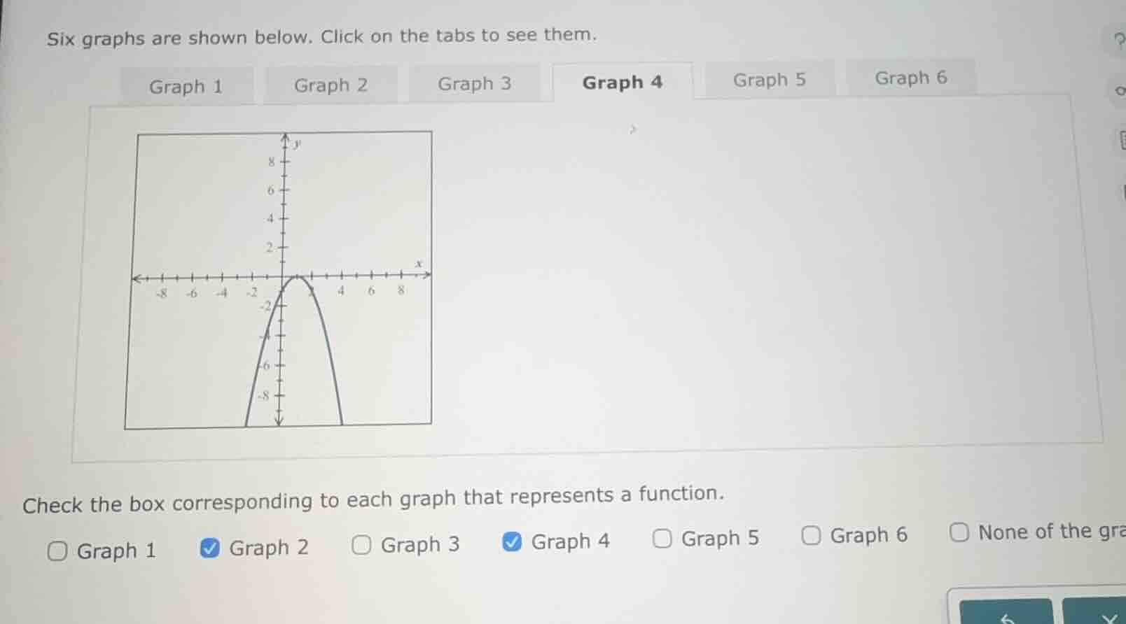six graphs are shown below. click on the tabs to see them. graph 1 grap…