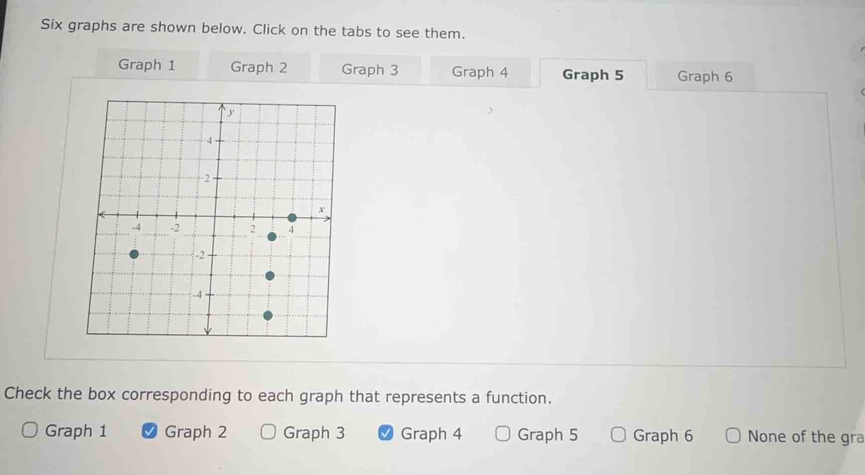six graphs are shown below. click on the tabs to see them. graph 1 grap…
