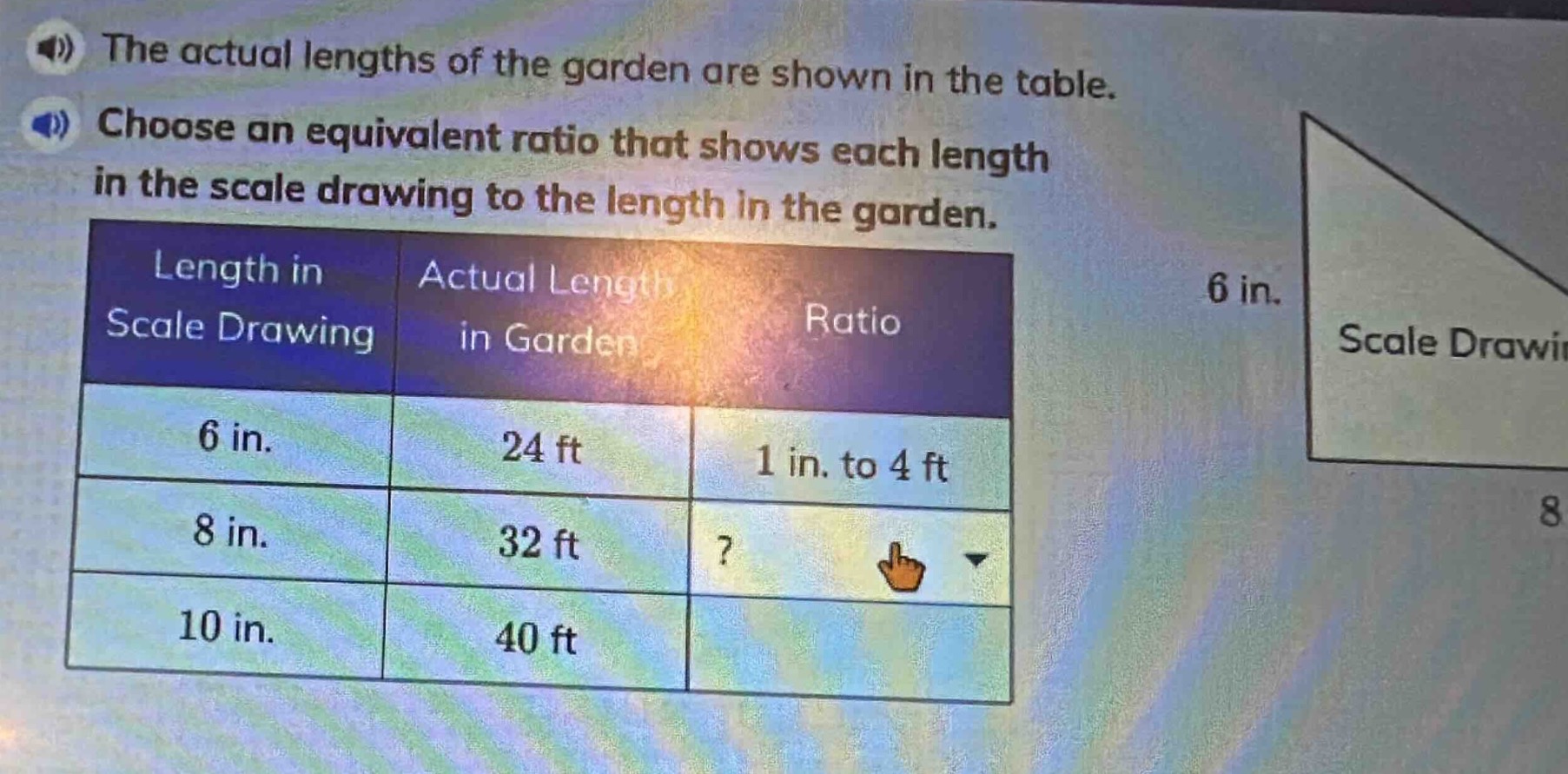 the actual lengths of the garden are shown in the table. choose an equi…