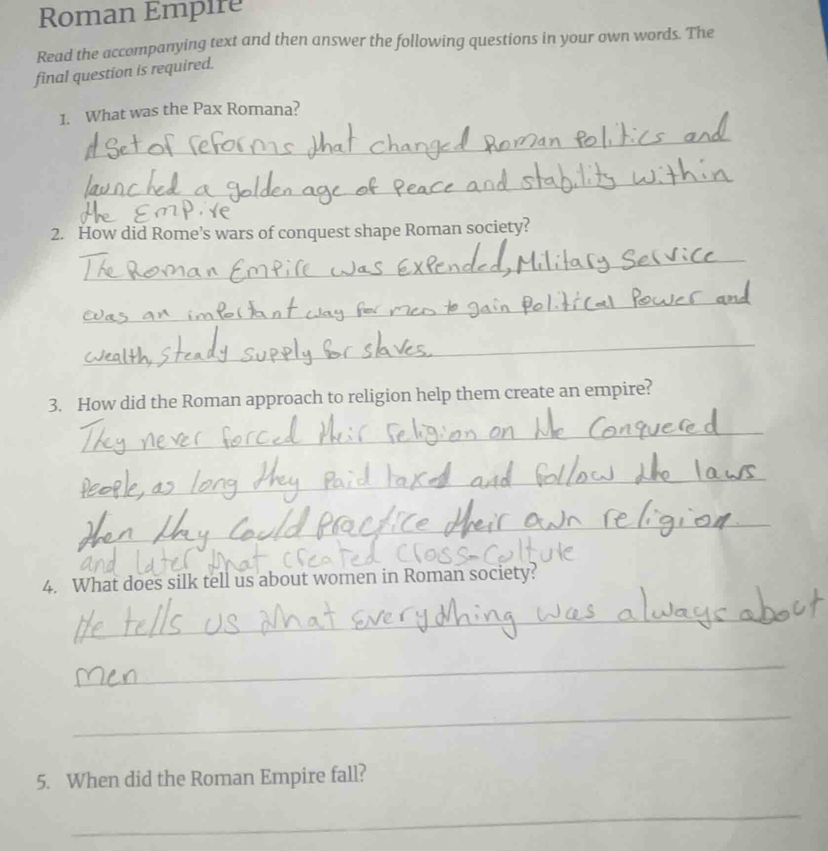 roman empire read the accompanying text and then answer the following q…