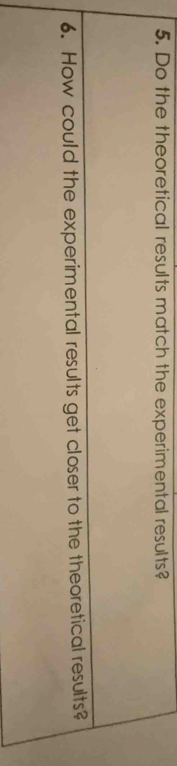 5. do the theoretical results match the experimental results? 6. how co…