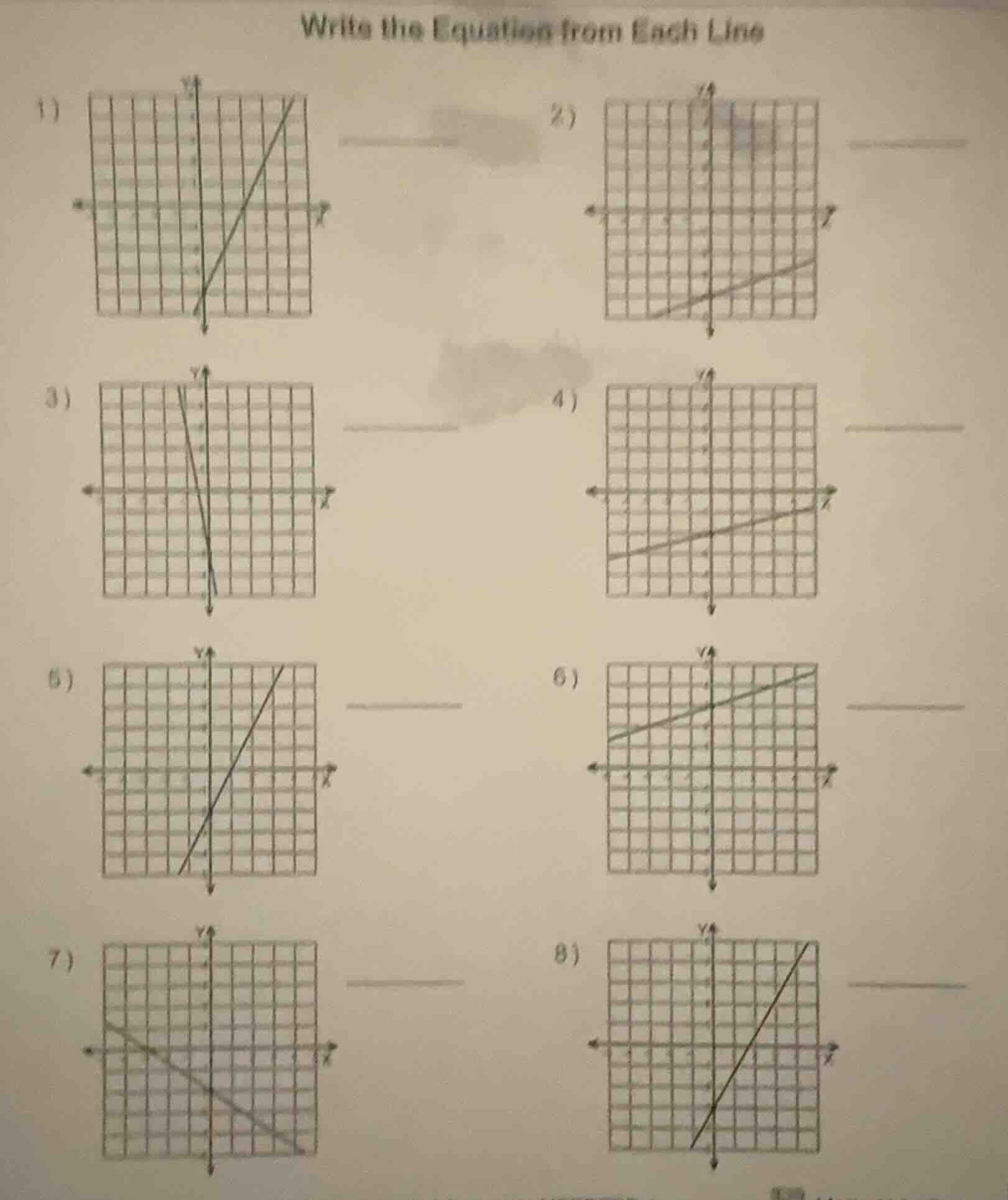 write the equation from each line 1) 2) 3) 4) 5) 6) 7) 8)