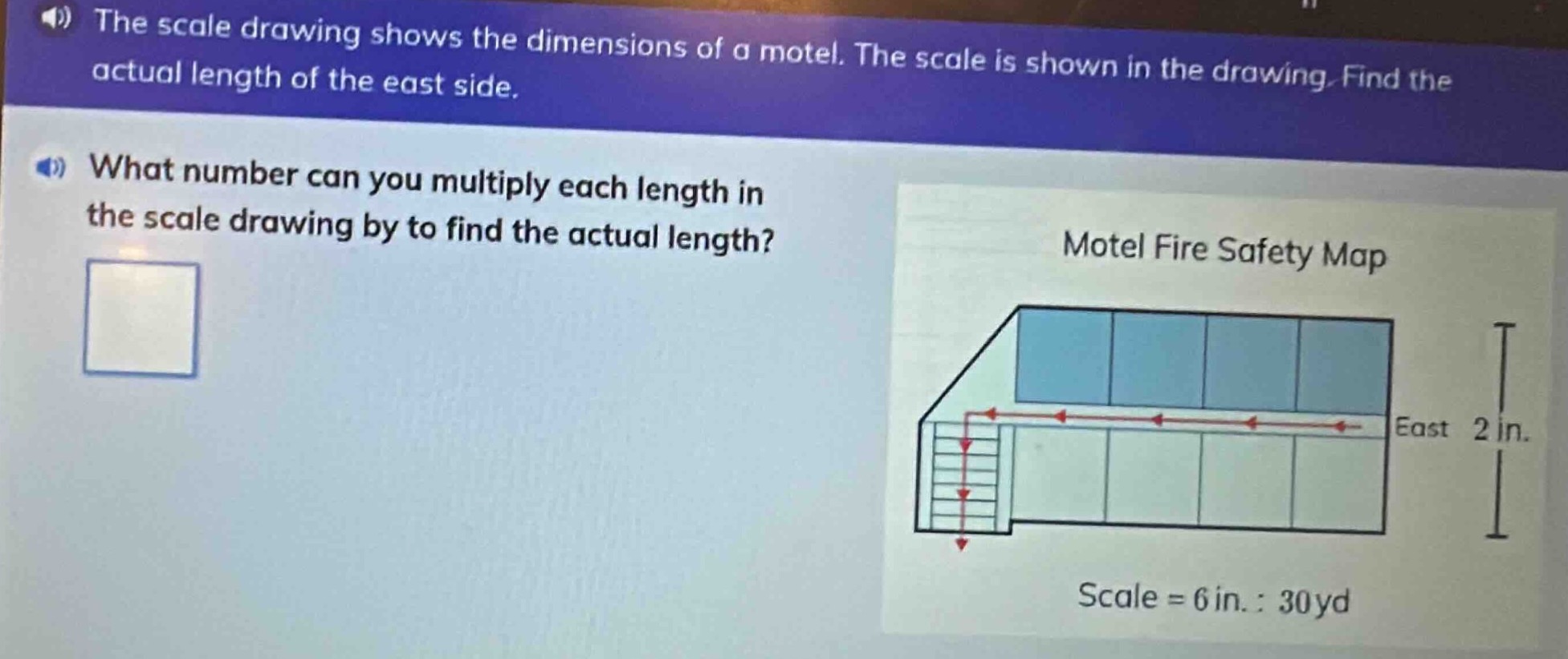 the scale drawing shows the dimensions of a motel. the scale is shown i…