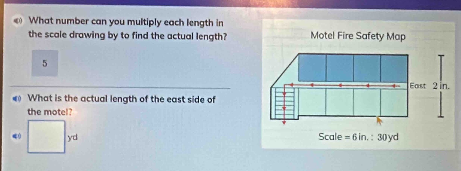 what number can you multiply each length in the scale drawing by to fin…