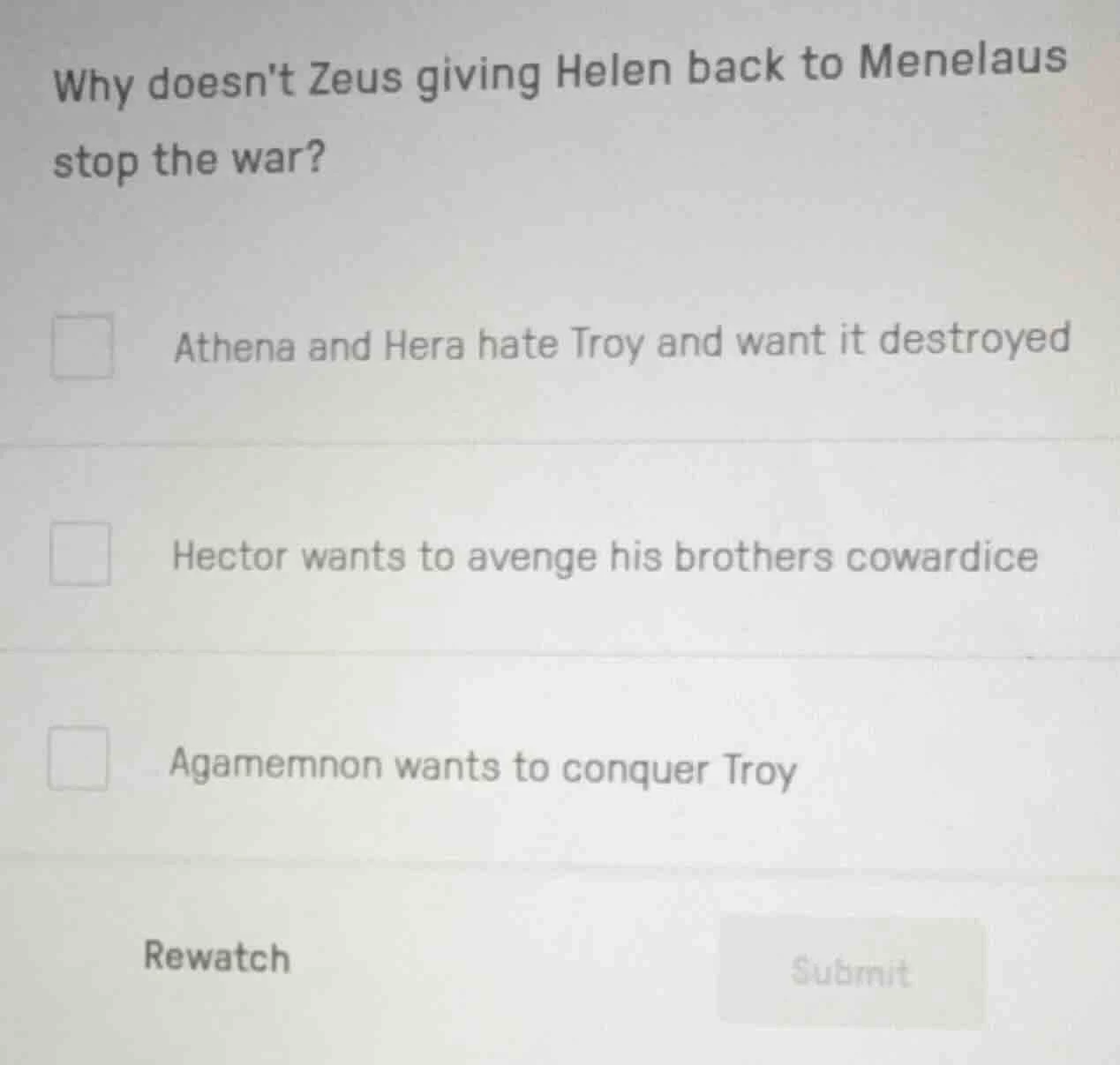 why doesnt zeus giving helen back to menelaus stop the war? athena and …