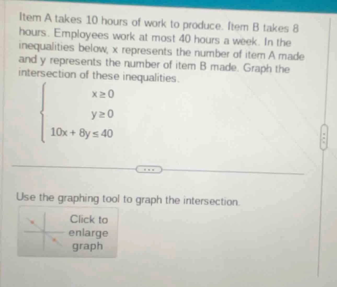 item a takes 10 hours of work to produce. item b takes 8 hours. employe…