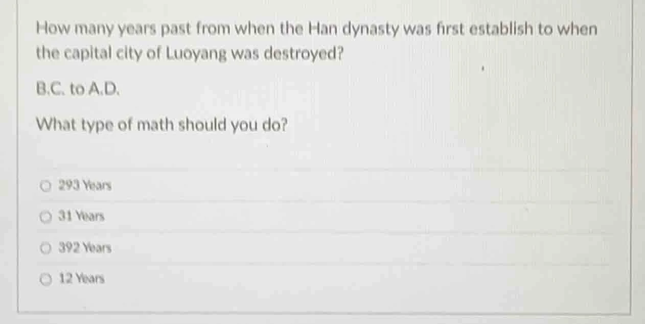 how many years past from when the han dynasty was first establish to wh…