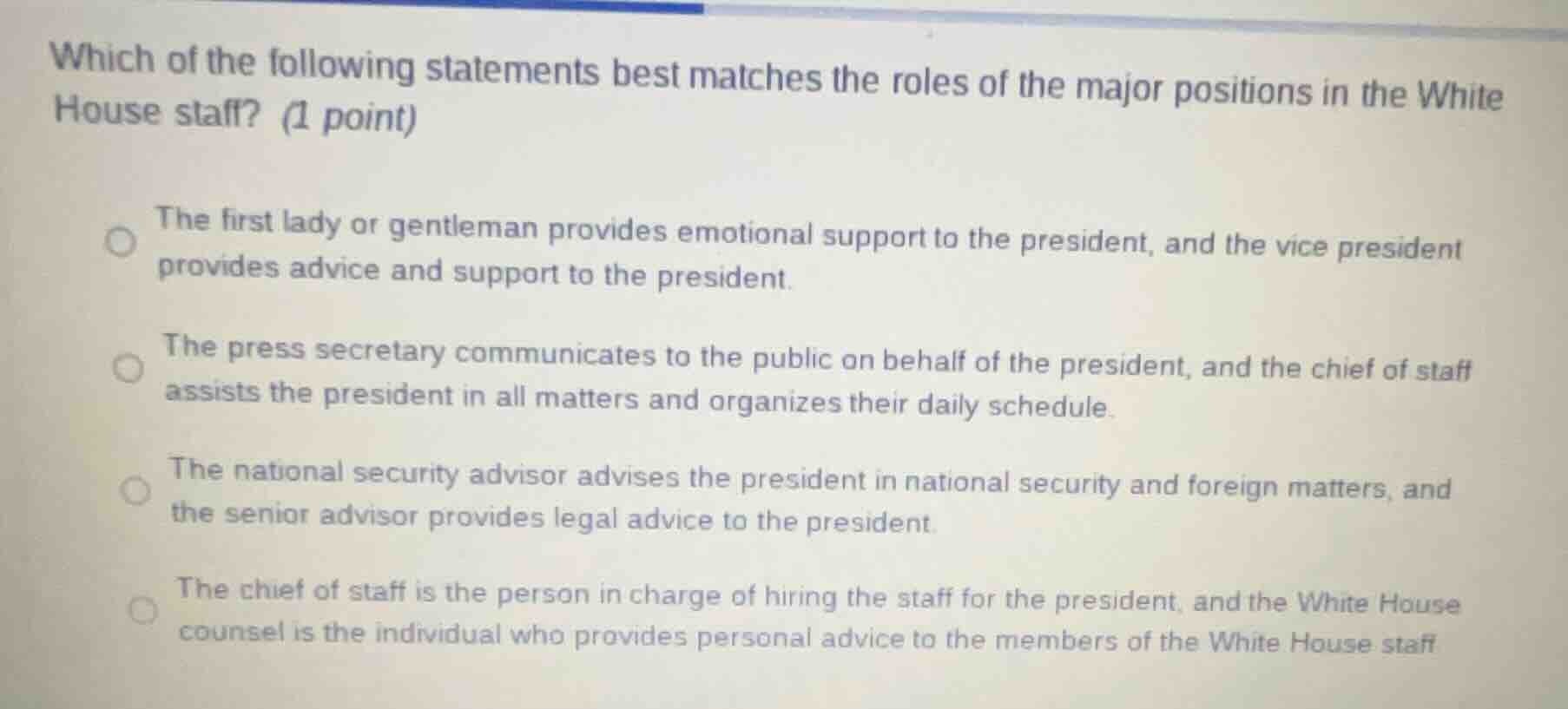 which of the following statements best matches the roles of the major p…