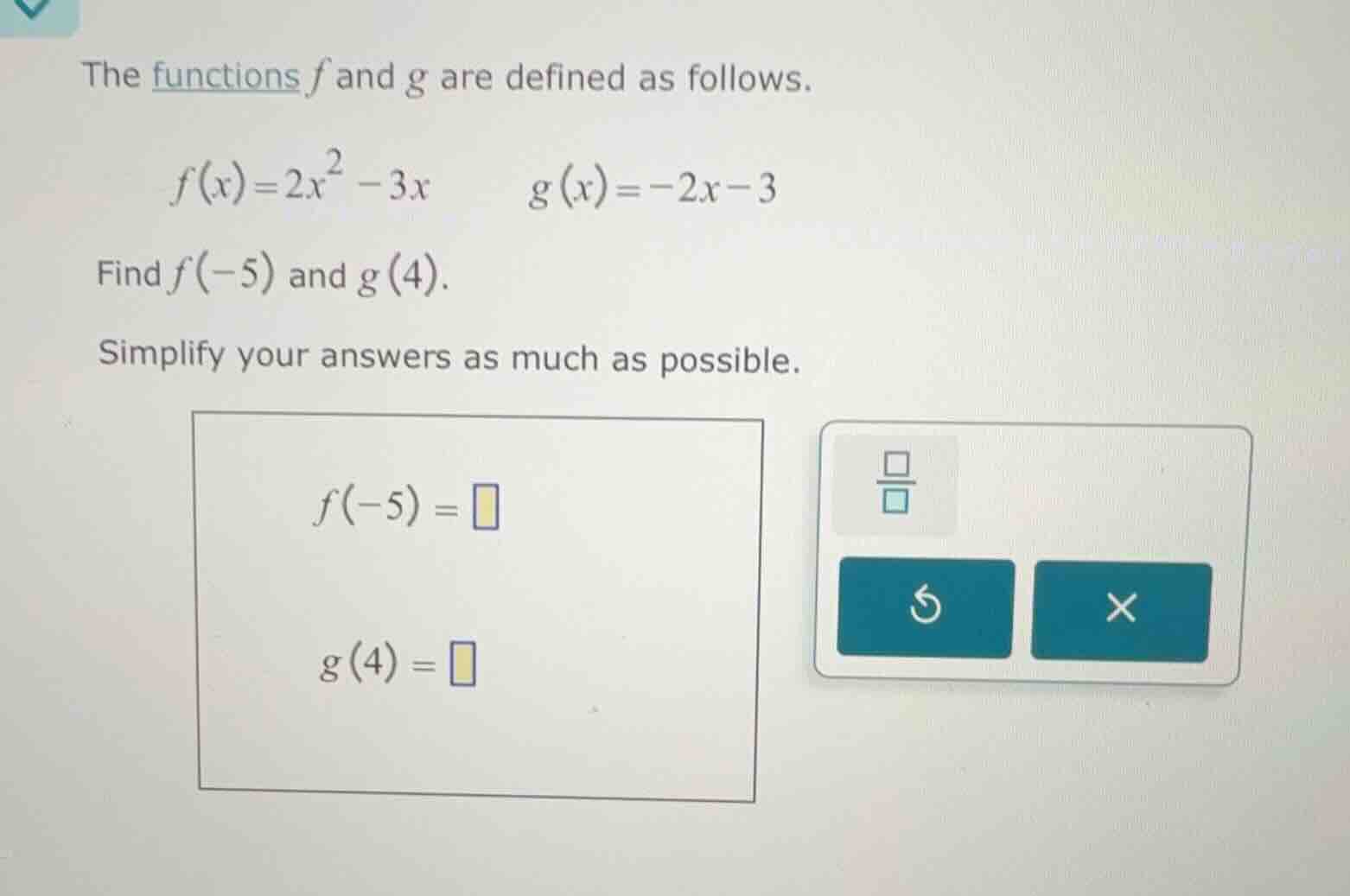the functions f and g are defined as follows. $f(x)=2x^2 - 3x$ $g(x)=-2…