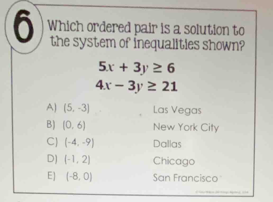 6 which ordered pair is a solution to the system of inequalities shown?…