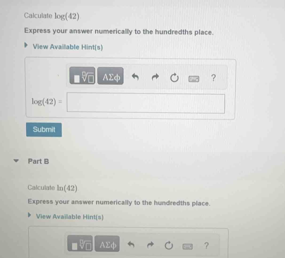 calculate log(42) express your answer numerically to the hundredths pla…