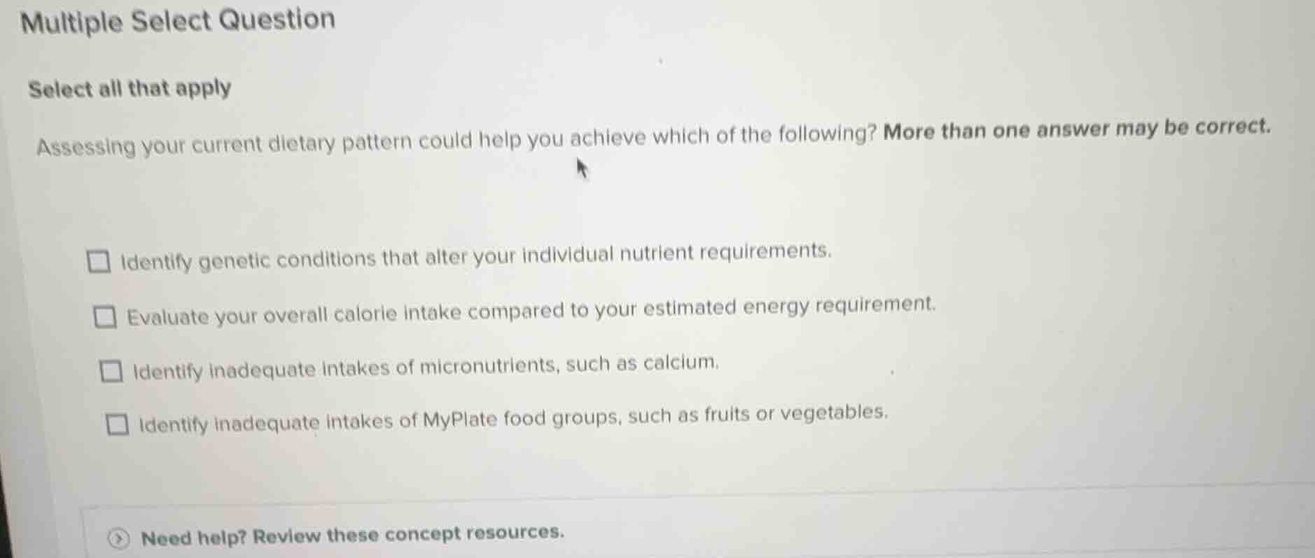 multiple select question select all that apply assessing your current d…