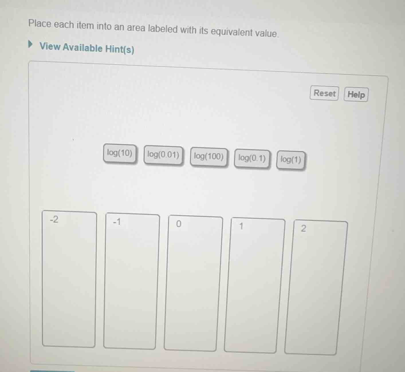 place each item into an area labeled with its equivalent value. view av…