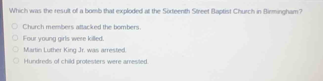 which was the result of a bomb that exploded at the sixteenth street ba…