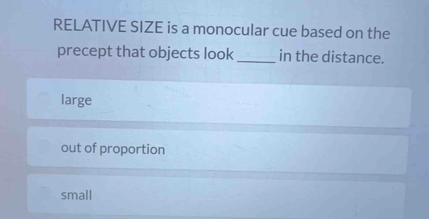 relative size is a monocular cue based on the precept that objects look…