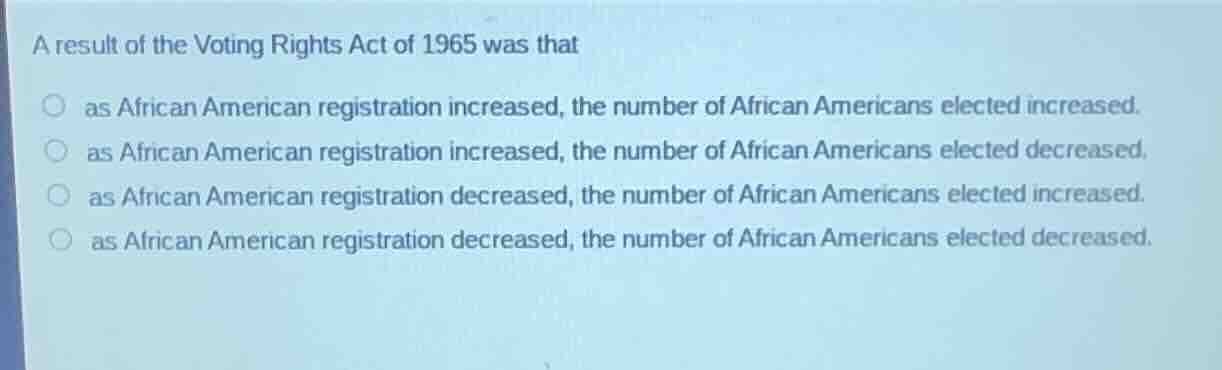 a result of the voting rights act of 1965 was that ○ as african america…