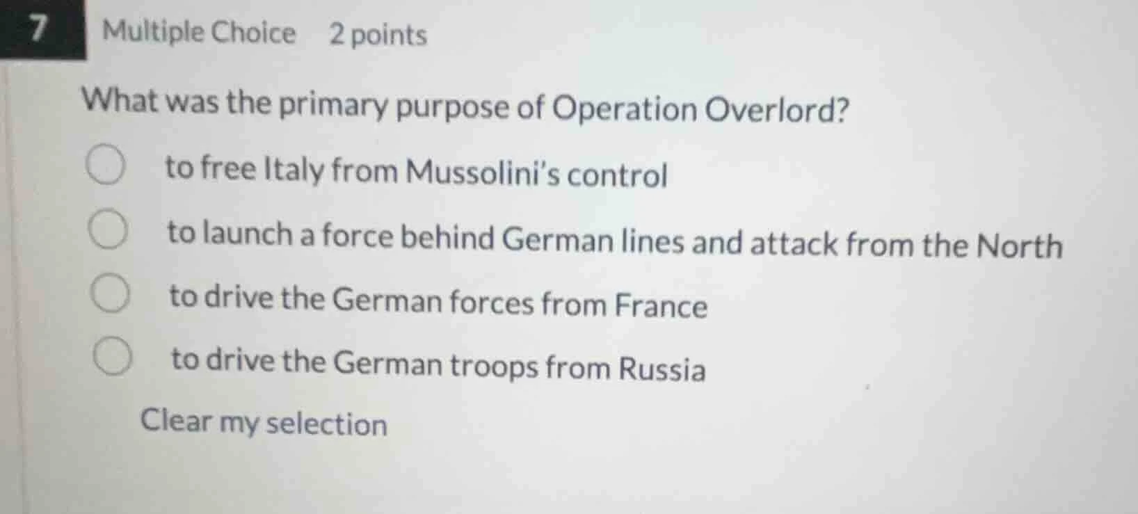 7 multiple choice 2 points what was the primary purpose of operation ov…