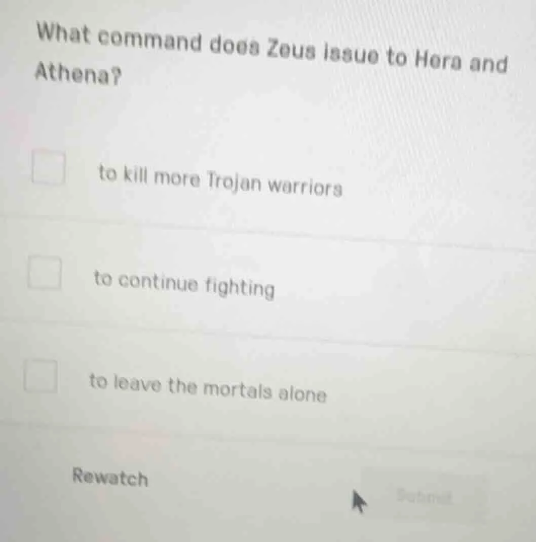 what command does zeus issue to hera and athena? to kill more trojan wa…