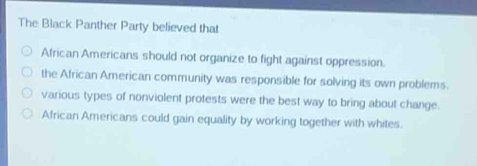 the black panther party believed that african americans should not orga…