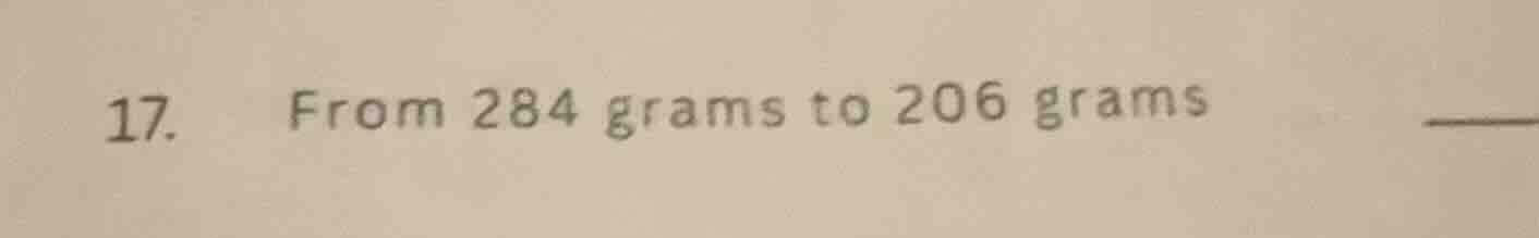 17. from 284 grams to 206 grams