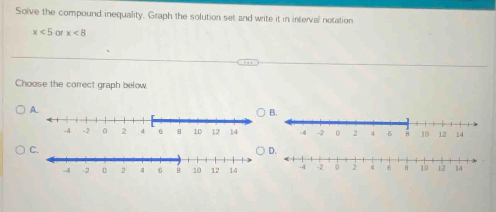solve the compound inequality. graph the solution set and write it in i…