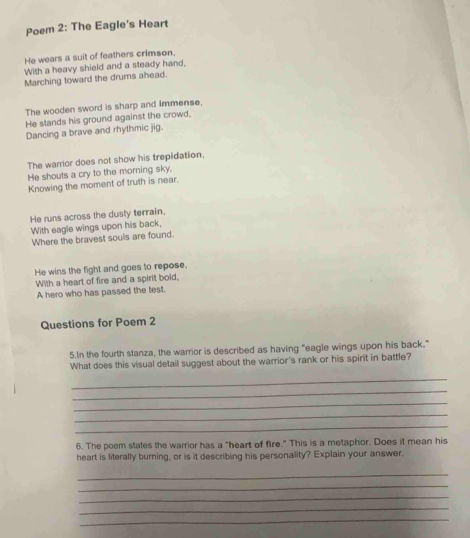 poem 2: the eagles heart he wears a suit of feathers crimson, with a he…