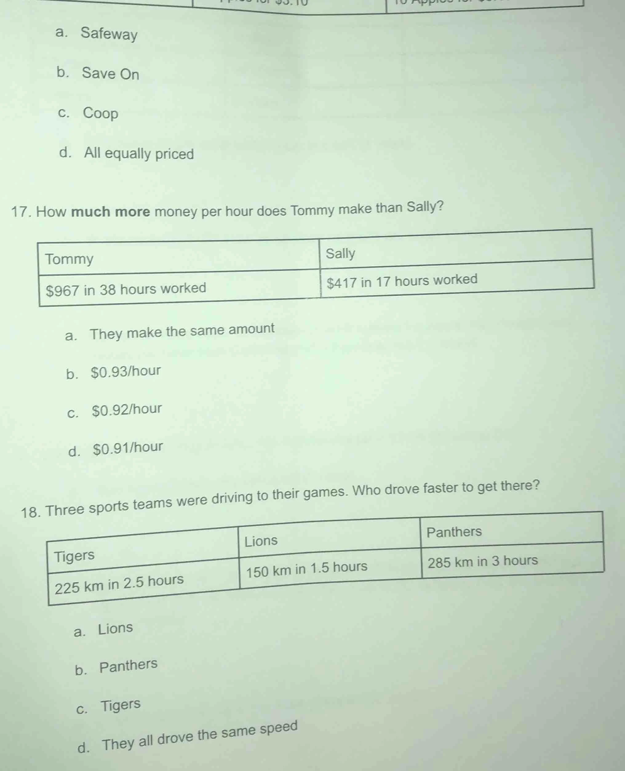a. safeway b. save on c. coop d. all equally priced 17. how much more m…