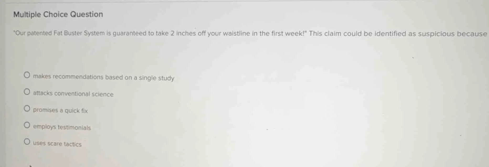 multiple choice question \our patented fat buster system is guaranteed …