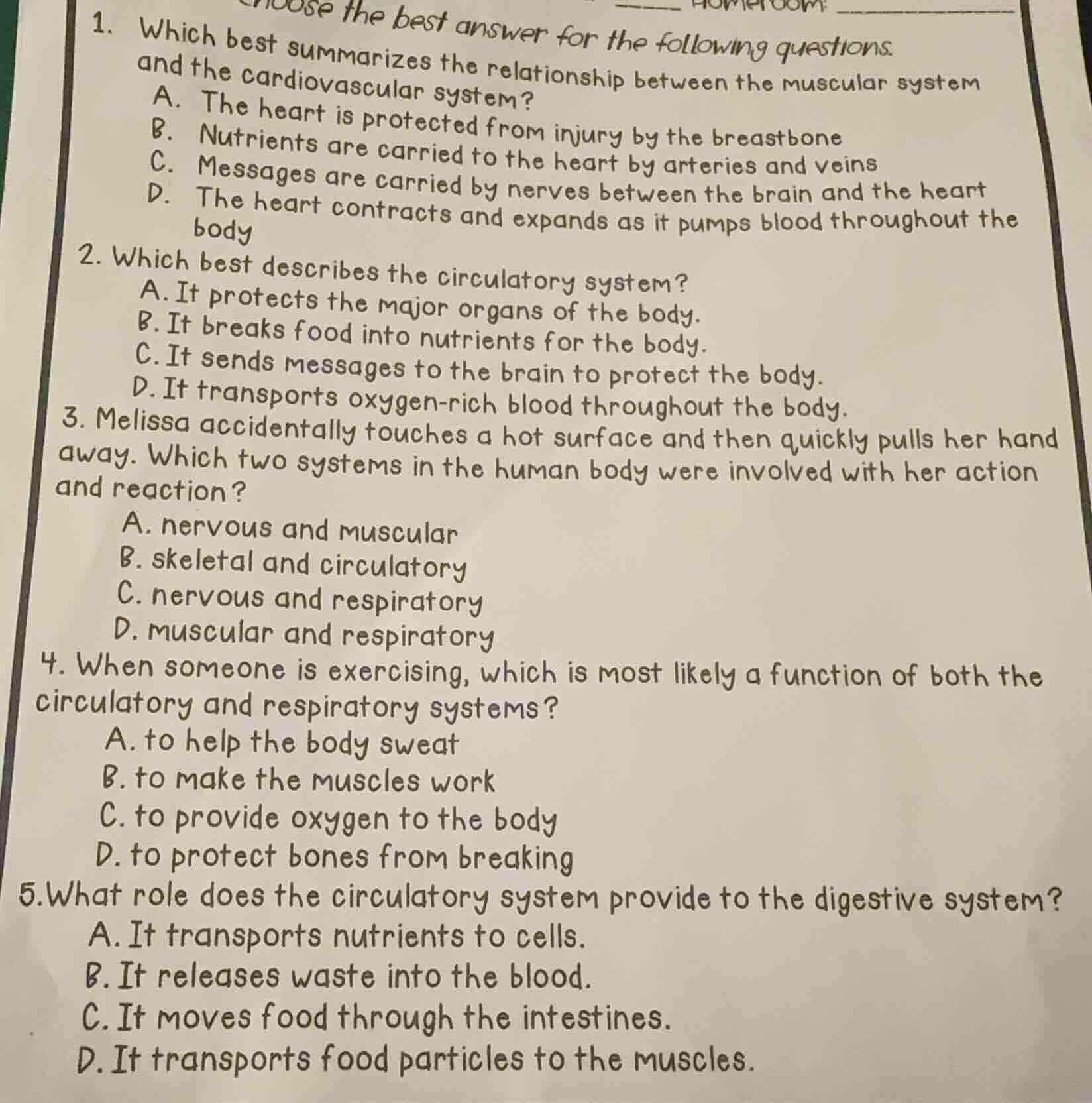 choose the best answer for the following questions: 1. which best summa…