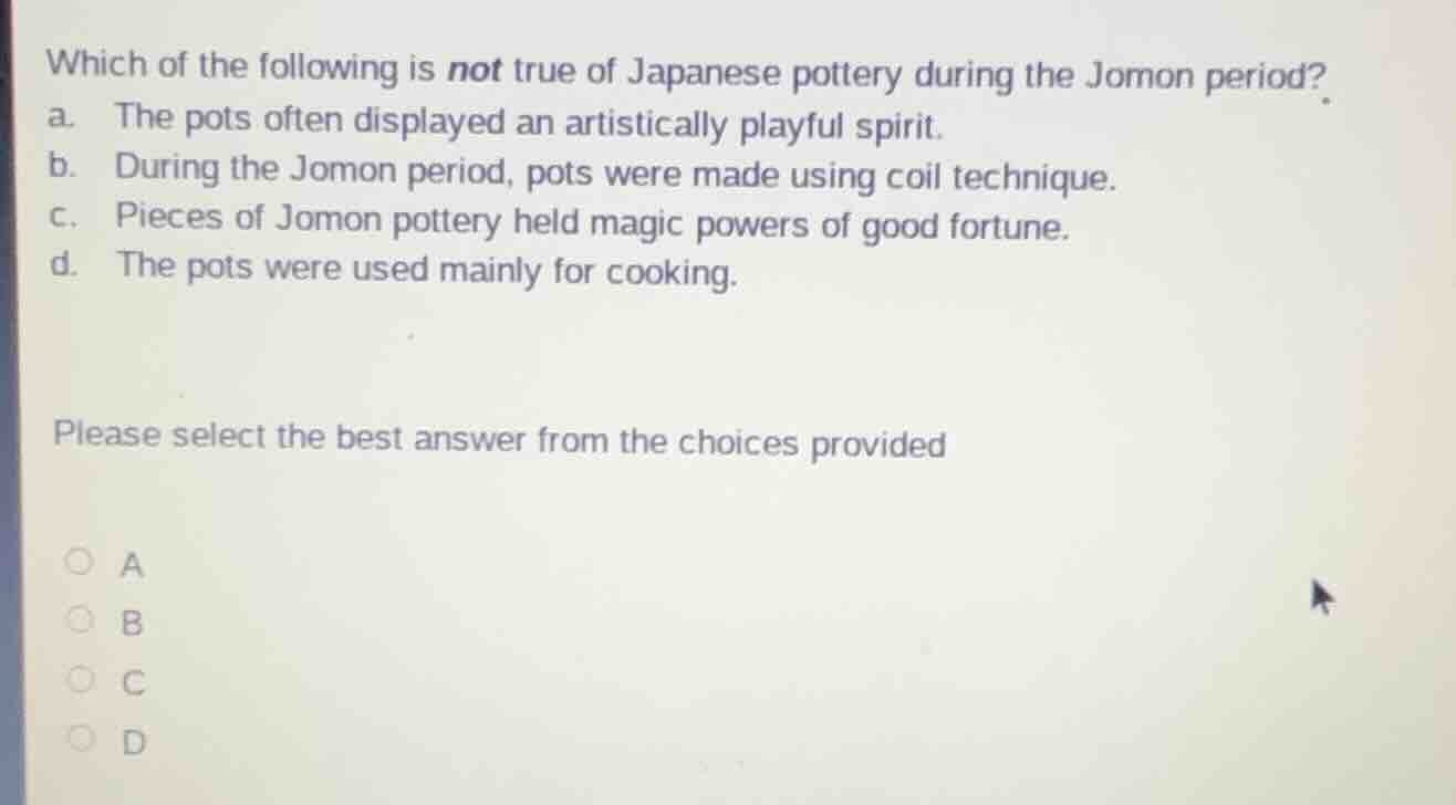 which of the following is not true of japanese pottery during the jomon…