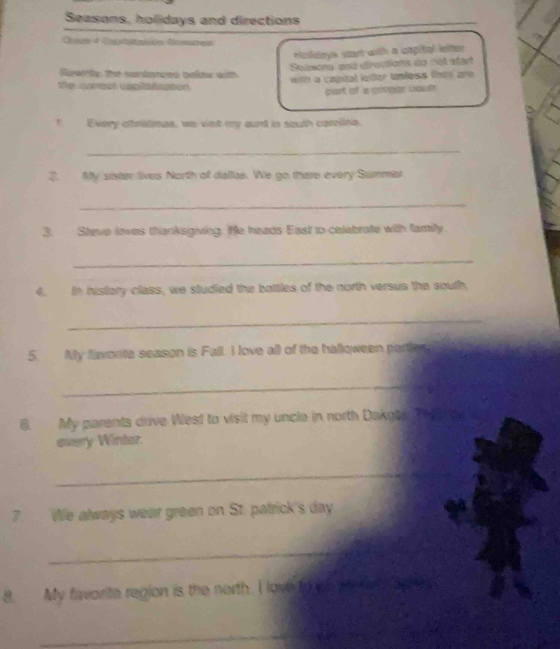 seasons, holidays and directions question 4 capitalization directions r…