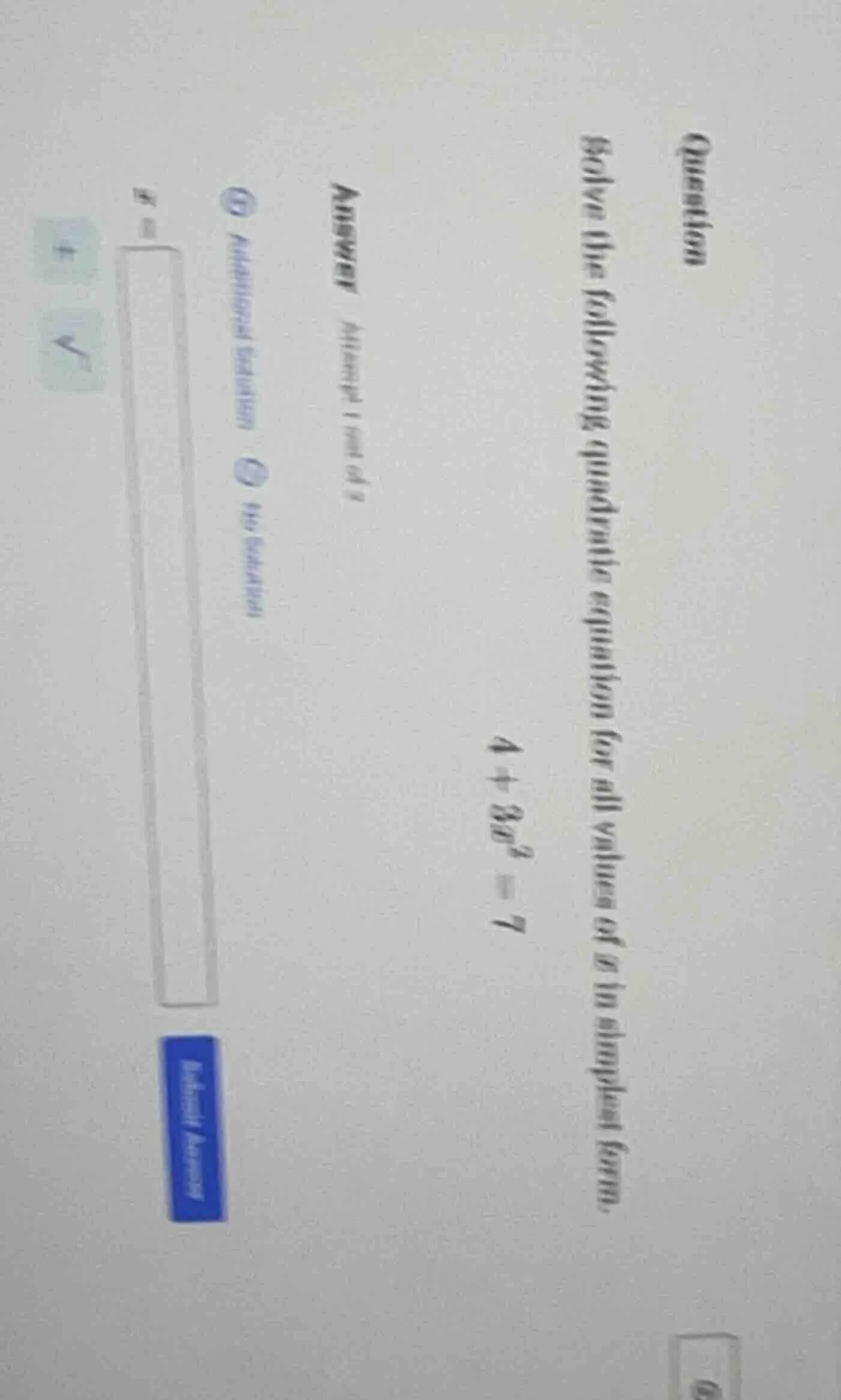 question solve the following quadratic equation for all values of x in …