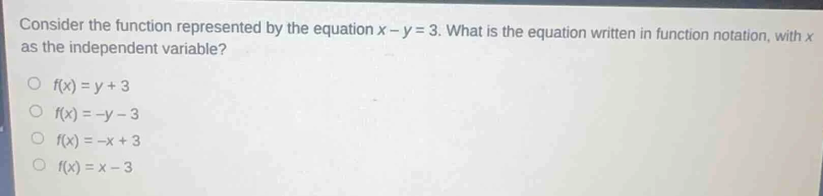 consider the function represented by the equation ( x - y = 3 ). what i…