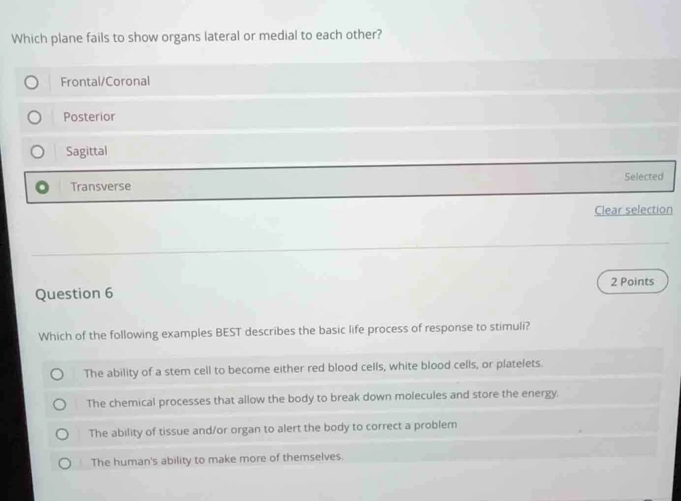 which plane fails to show organs lateral or medial to each other? front…