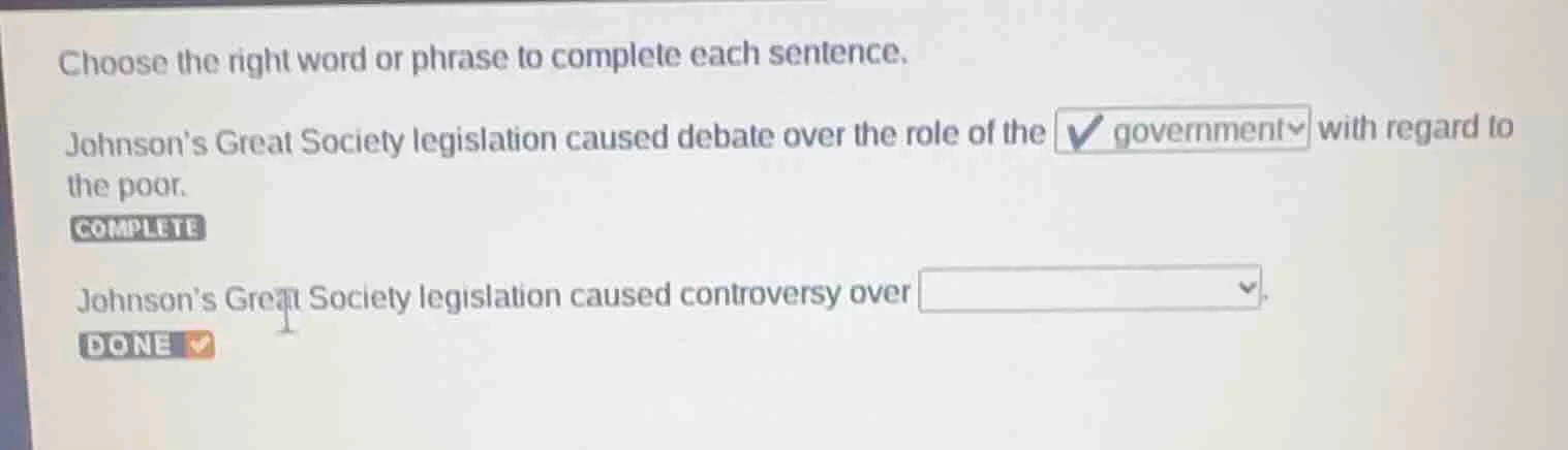 choose the right word or phrase to complete each sentence. johnson’s gr…