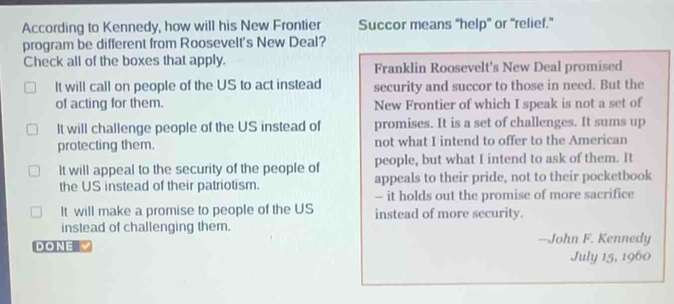 according to kennedy, how will his new frontier program be different fr…