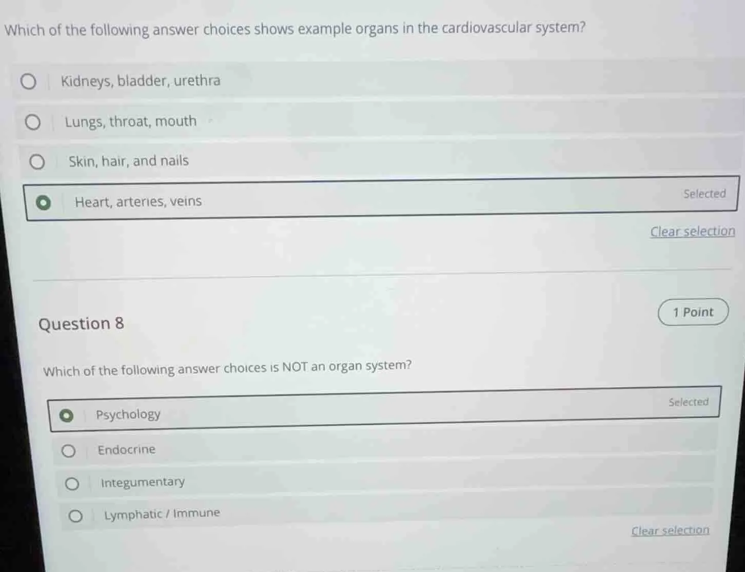 which of the following answer choices shows example organs in the cardi…