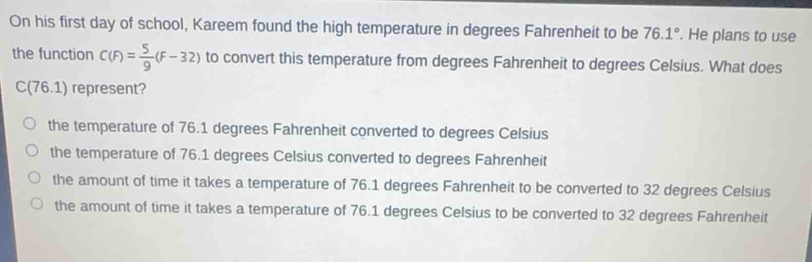 on his first day of school, kareem found the high temperature in degree…