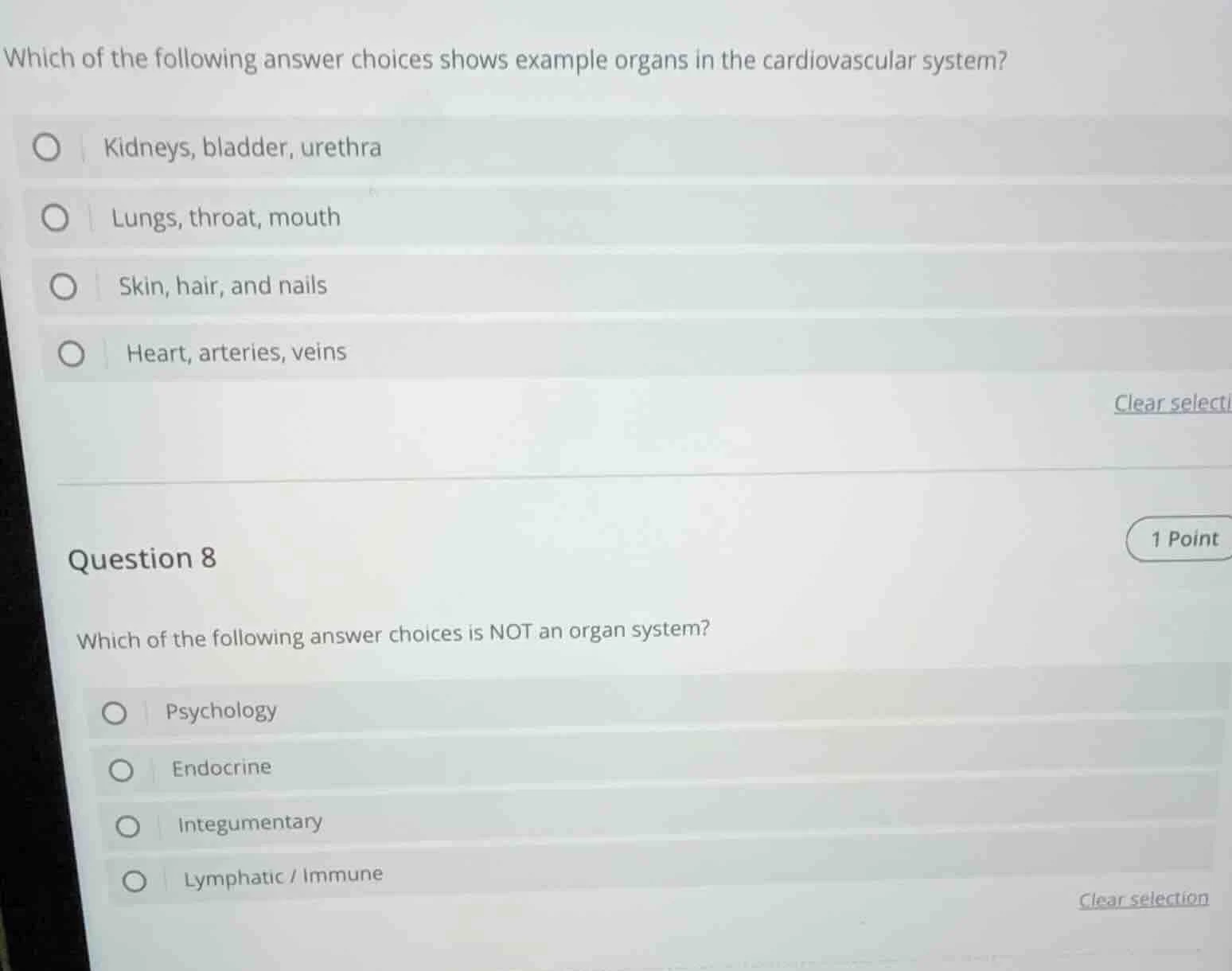 which of the following answer choices shows example organs in the cardi…