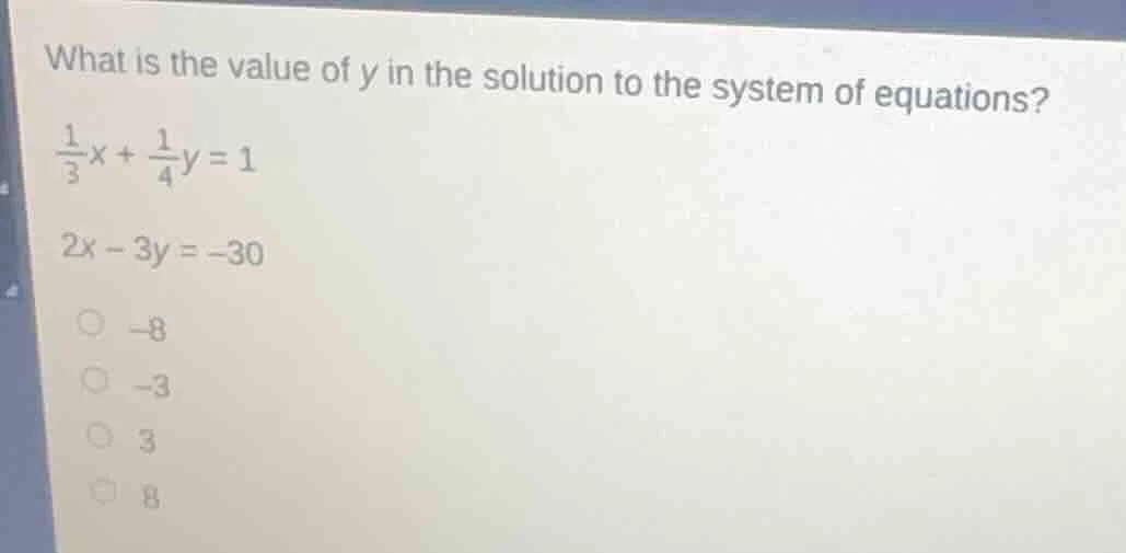 what is the value of y in the solution to the system of equations? \\(\…