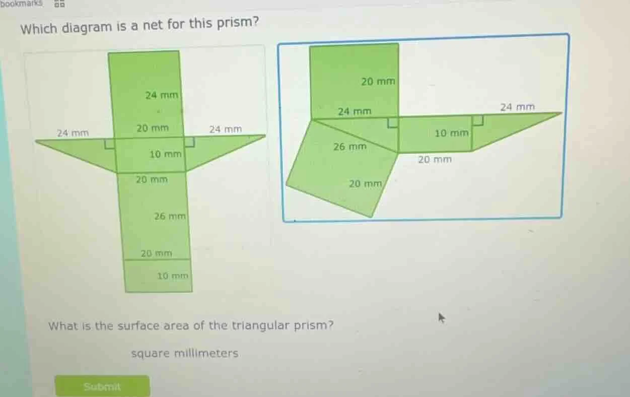 which diagram is a net for this prism? what is the surface area of the …