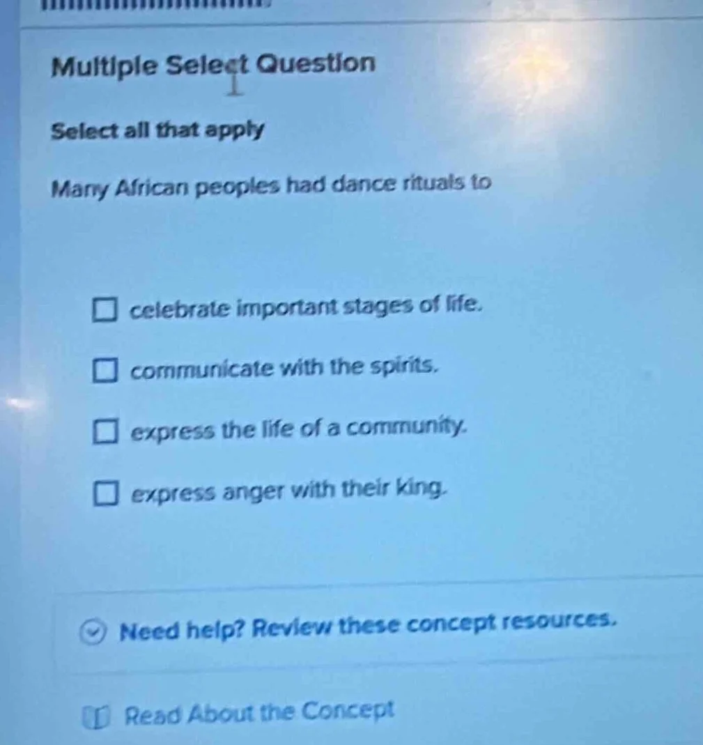 multiple select question select all that apply many african peoples had…