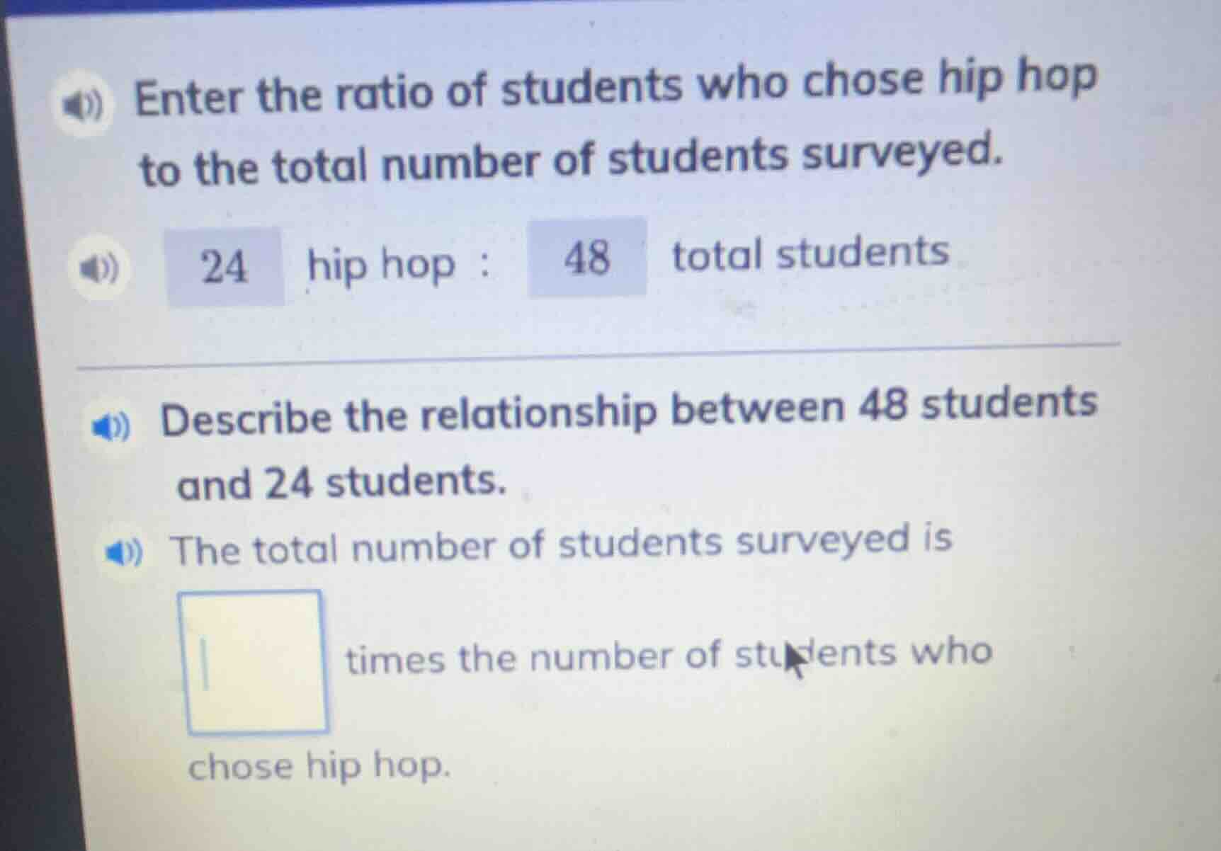 enter the ratio of students who chose hip hop to the total number of st…