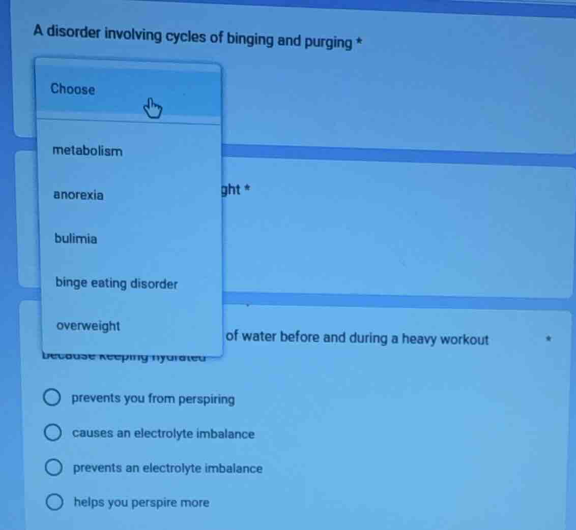 a disorder involving cycles of binging and purging * choose metabolism …