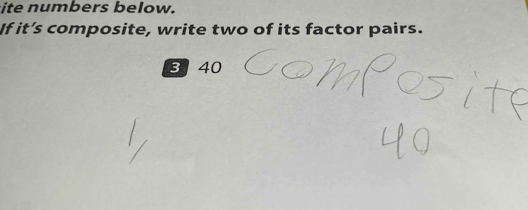 ite numbers below. if it’s composite, write two of its factor pairs. 3 …