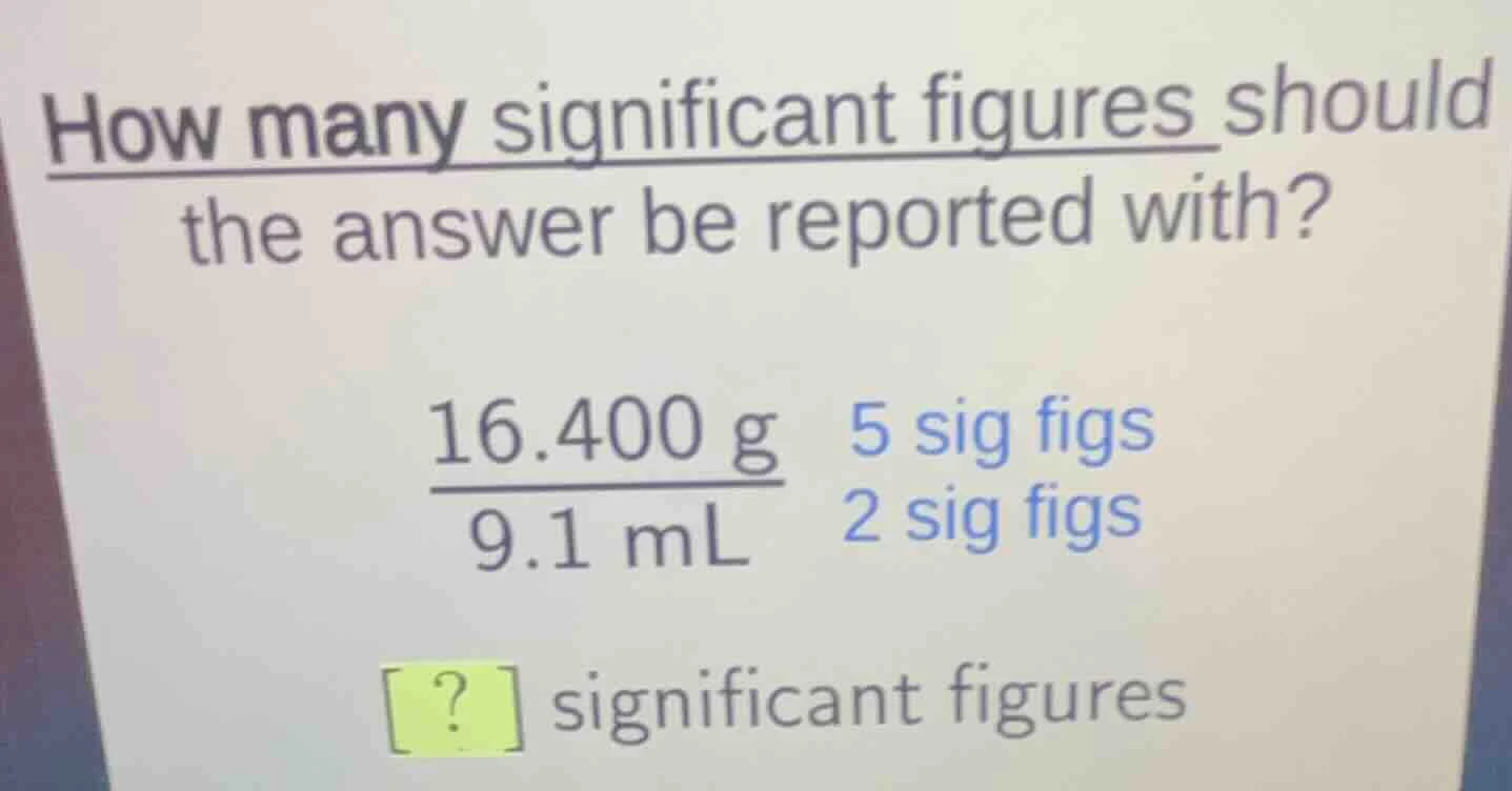 how many significant figures should the answer be reported with? \\(\\f…