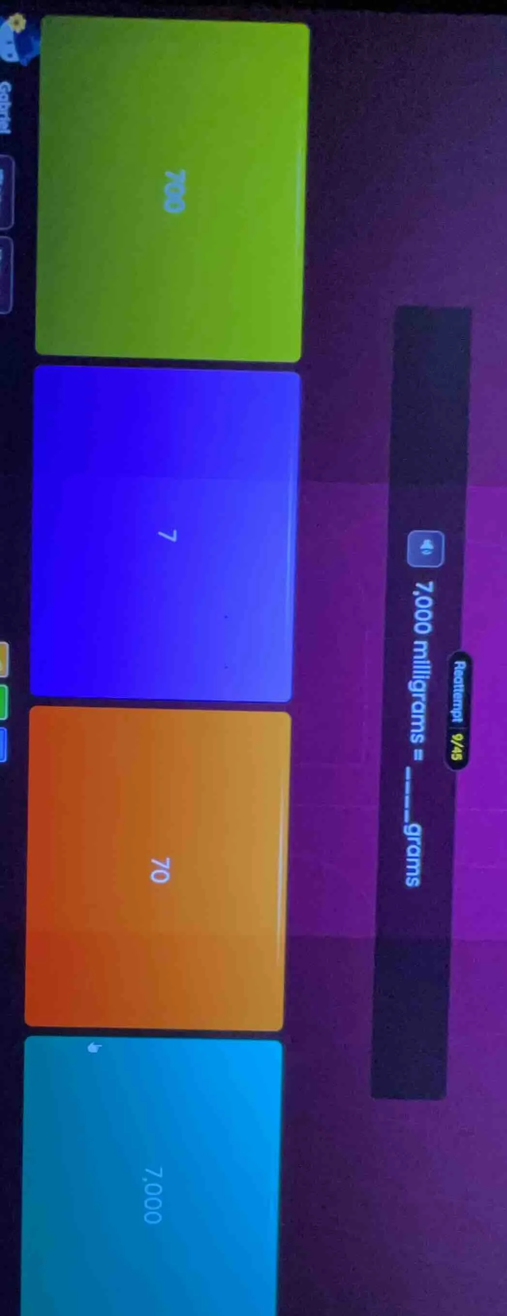 7,000 milligrams = ______ grams options: 700, 7, 70, 7,000