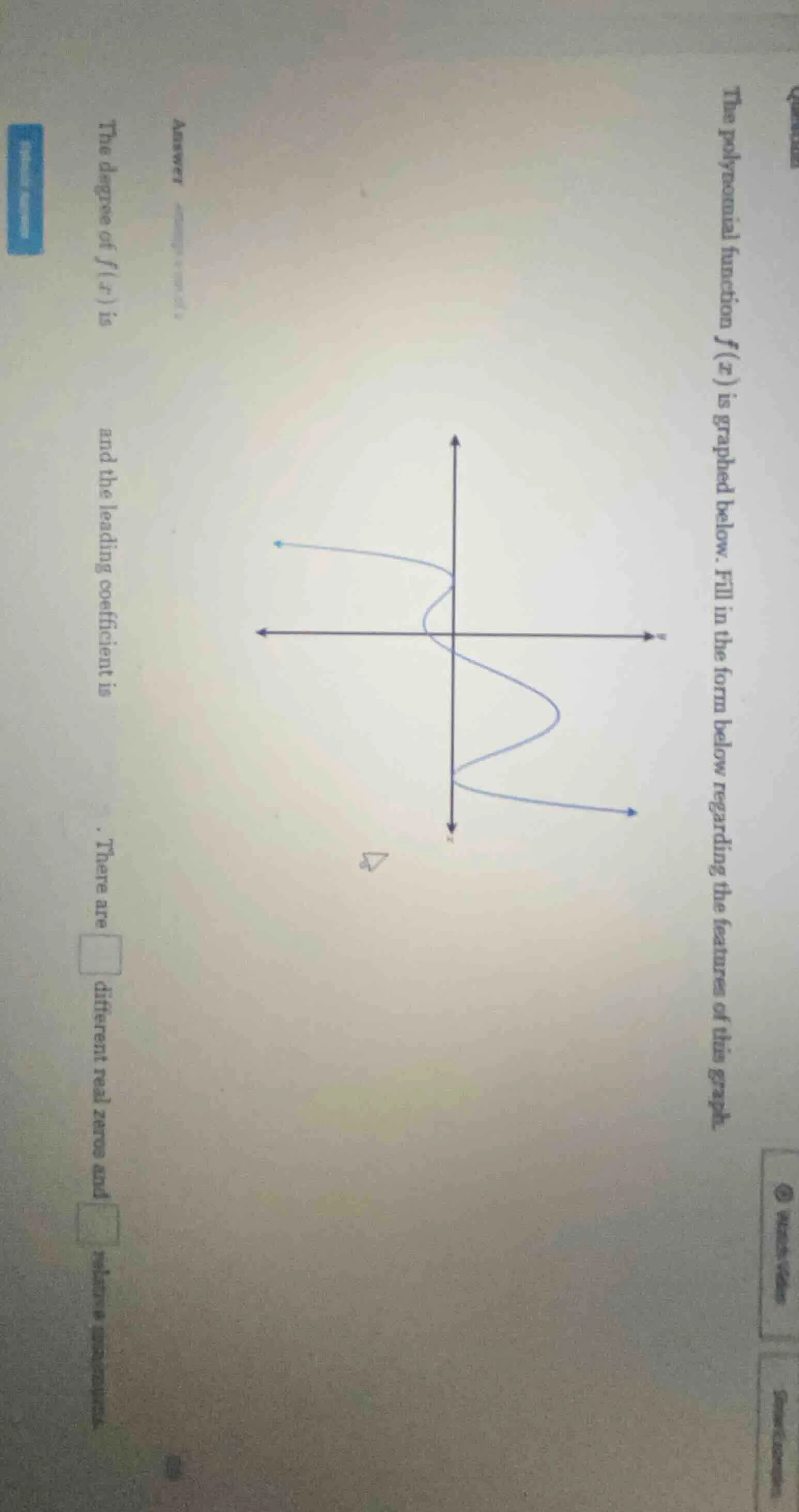 the polynomial function f(x) is graphed below. fill in the form below r…