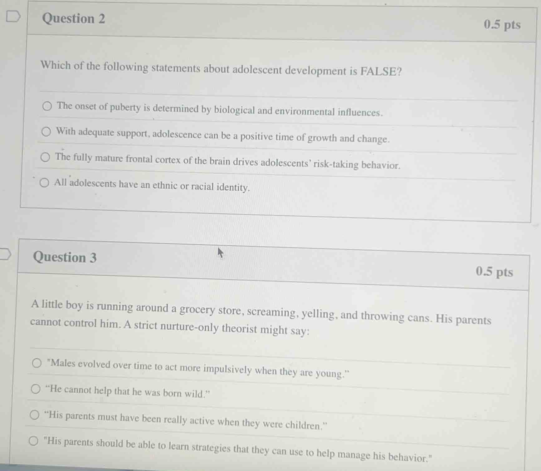 question 2 0.5 pts which of the following statements about adolescent d…