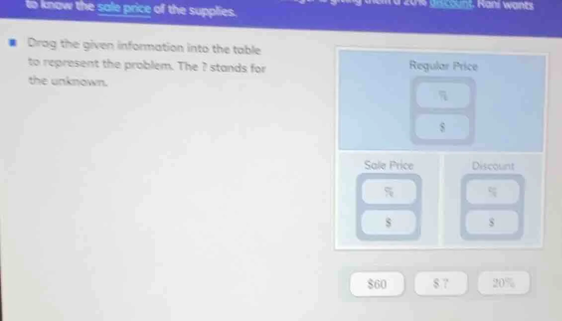 to know the sale price of the supplies. drag the given information into…